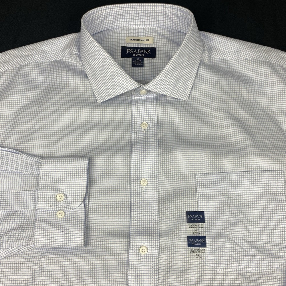Jos. A. Bank Traveler Dress Shirt Mens 18-33 Light Blue Checks Traditional NWT!
